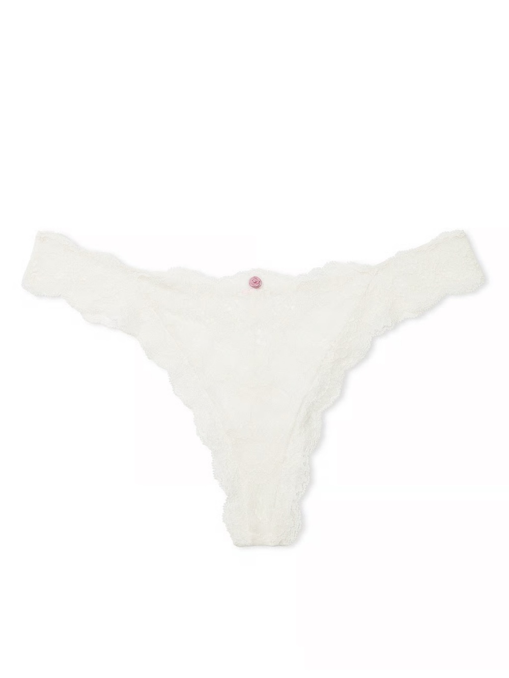 Victoria's Secret White Lace Thong with Pink Button